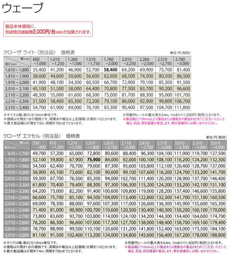 トーソー アコーデオンドアカタログ 価格表