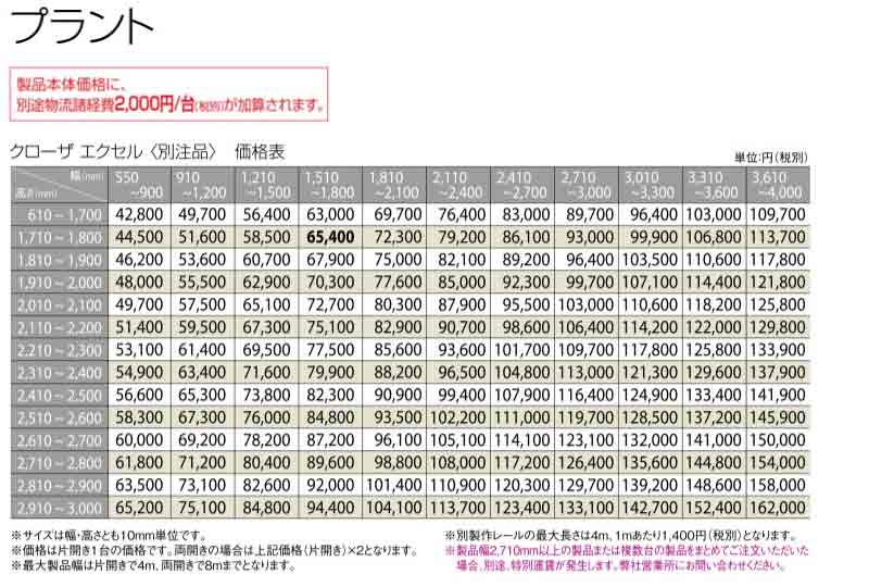 トーソー アコーデオンドアカタログ 価格表