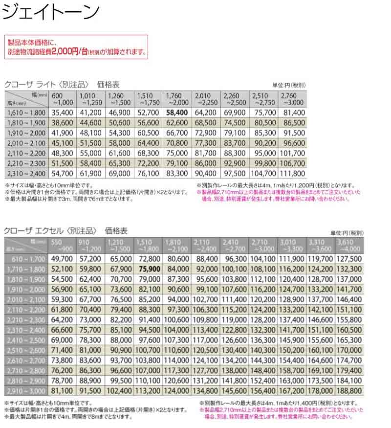 トーソー アコーデオンドアカタログ 価格表