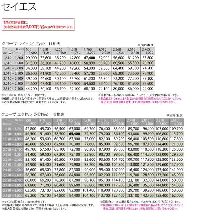 トーソー アコーデオンドアカタログ 価格表