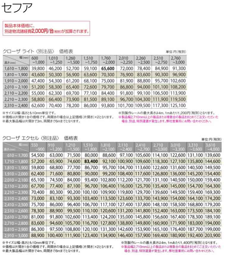トーソー アコーデオンドアカタログ 価格表