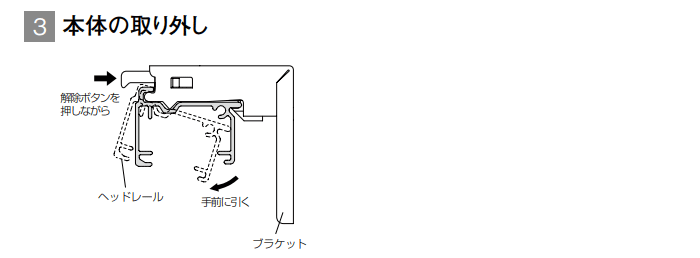 本体の取外し中間レール 下げる スクリーン 上下切替 サイズの測り方