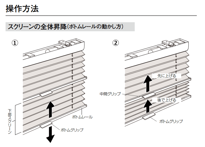 スクリーンの全体昇降 ボトムレール 動かし方